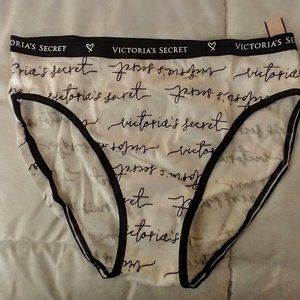 VICTORIA'S SECRET NWT WHITE/BLACK PRINT COTTON HIGH LEG BRIEF - SIZE SMALL